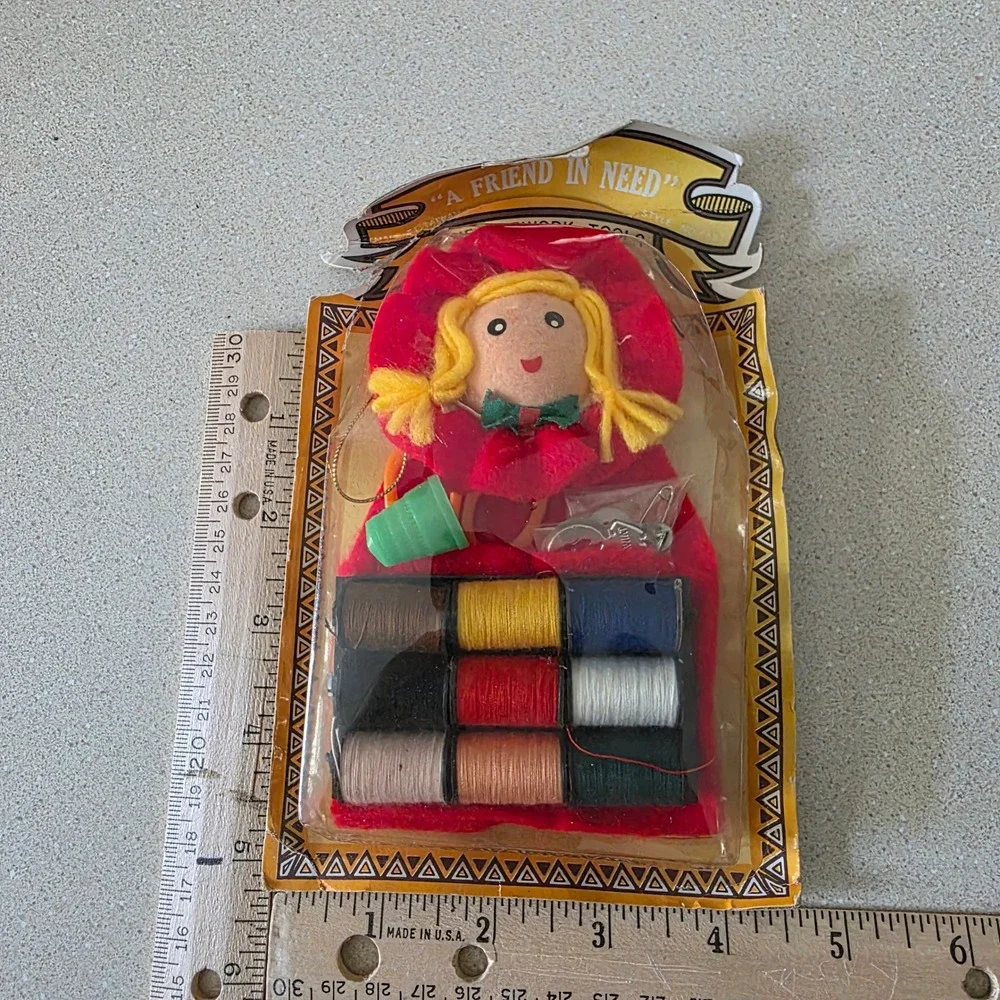 Vintage A Friend In Need Sewing Kit OS Red Felt Doll Travel Needlework Tools